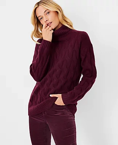 Shop Ann Taylor Cashmere Cable Tunic Sweater In Deep Shiraz