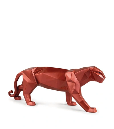 Shop Lladrò Porcelain Metallic Panther In Metallic Red