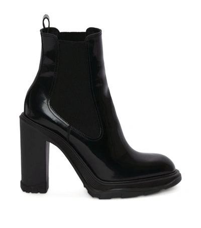 Shop Alexander Mcqueen Leather Heeled Chelsea Boots In Black