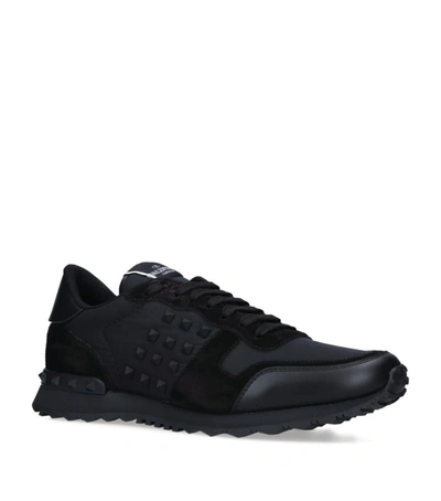 Shop Valentino Leather Rockrunner Sneakers In Black