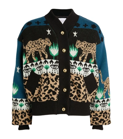 Shop Hayley Menzies Knitted Leopard Bomber Jacket In Navy