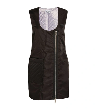 Shop Ganni Nylon Zip-up Mini Dress In Black