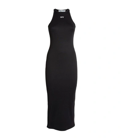 Shop Off-white Ribbed Midi Dress In Black