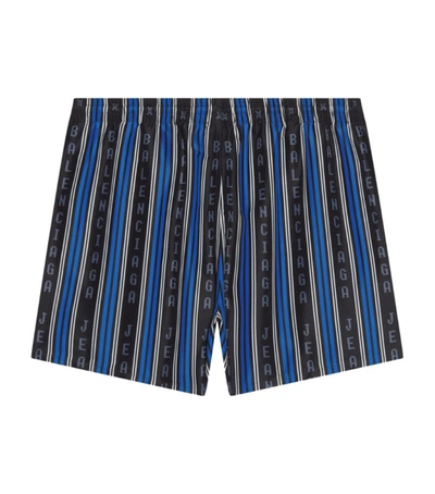 Shop Balenciaga Logo Stripe Swim Shorts In Blue