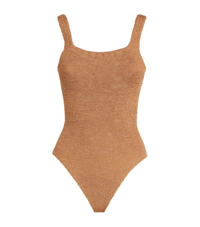 Shop Hunza G Square Neck Swimsuit In Brown