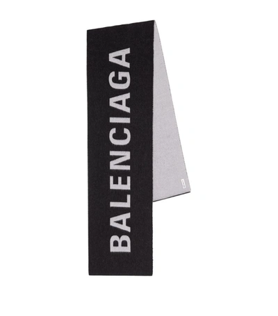 Shop Balenciaga Wool Logo Scarf In Black
