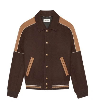 Shop Saint Laurent Virgin Wool Jacket In Brown