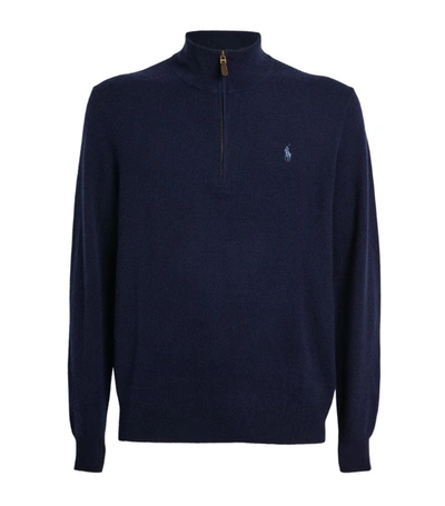 Shop Polo Ralph Lauren Wool Half-zip Sweater In Navy