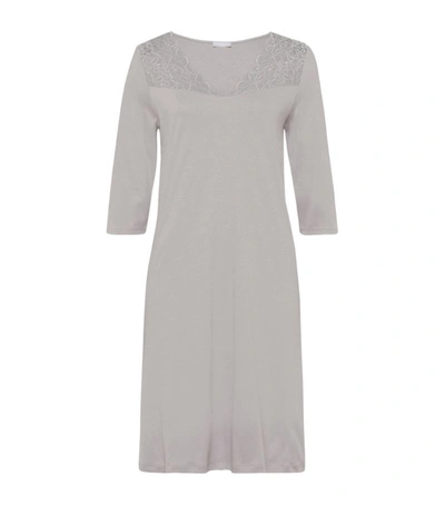 Shop Hanro Lace-panel Moments Nightdress In Grey