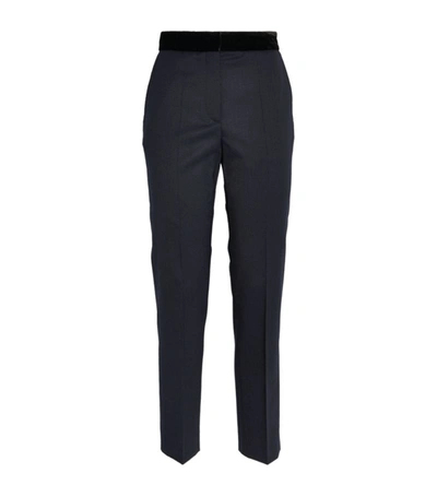 Shop Sandro Velvet-trim Trousers In Blue