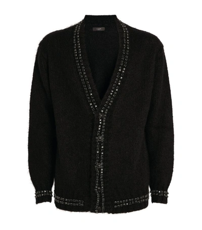 Shop Amiri Mohair-blend Embellished Cardigan In Black