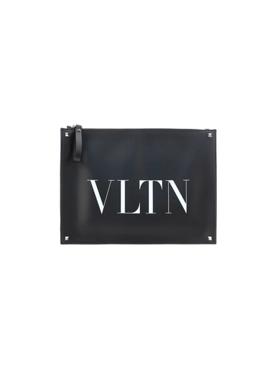 Valentino Garavani Vltn Logo-print Clutch Bag In Black | ModeSens