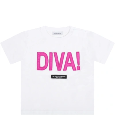 Shop Dolce & Gabbana White T-shirt For Baby Girl With Logo