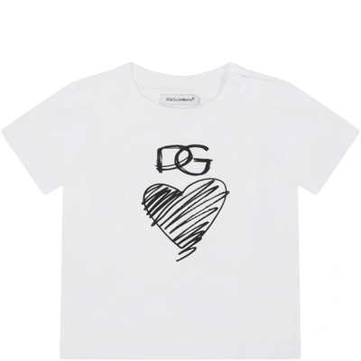 Shop Dolce & Gabbana White T-shirt For Babykids With Logo