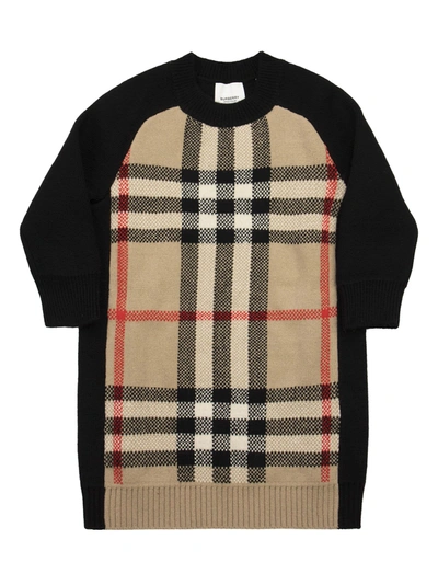 Shop Burberry Dianne - Wool And Cashmere Knit Dress With Jacquard Tartan Pattern In Beige/black