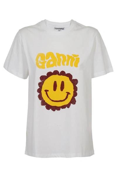 Shop Ganni T-shirt In Bianco