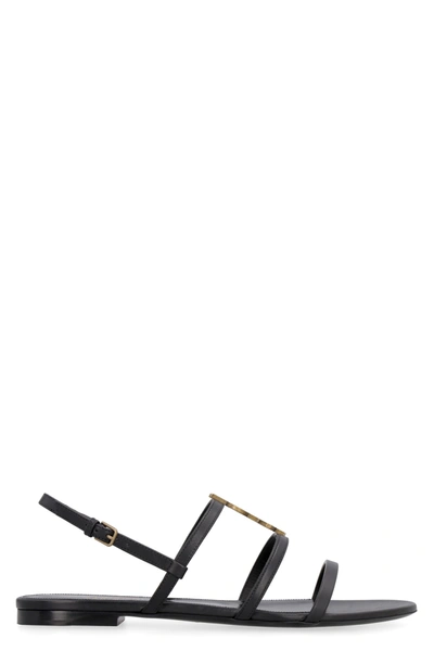 Shop Saint Laurent Leather Flat Sandals In Black