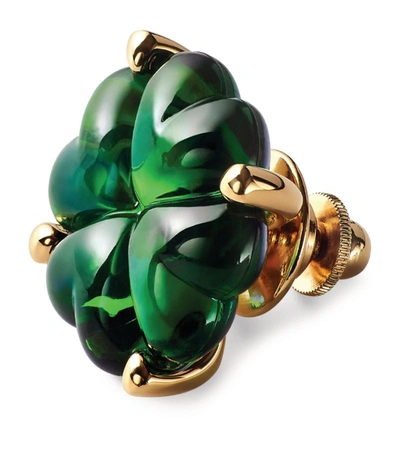 Shop Baccarat Gold Vermeil Trefle Green Brooch In Clear