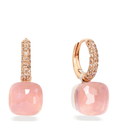 Shop Pomellato Mixed Gold, Diamond And Rose Quartz Nudo Drop Earrings In Pink