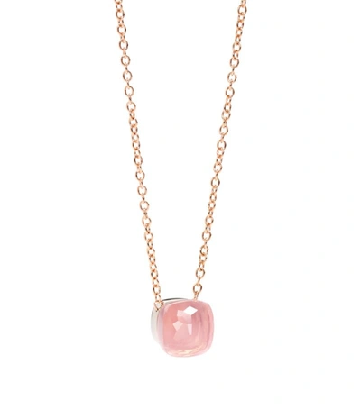 Shop Pomellato Rose Gold, Rose Quartz And Chalcedony Nudo Necklace In Pink