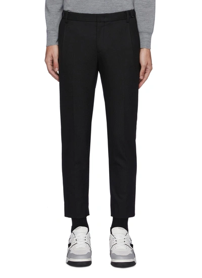 Shop Solid Homme Tapered Waist Buckle Detail Asymmetrical Hem Pants In Black