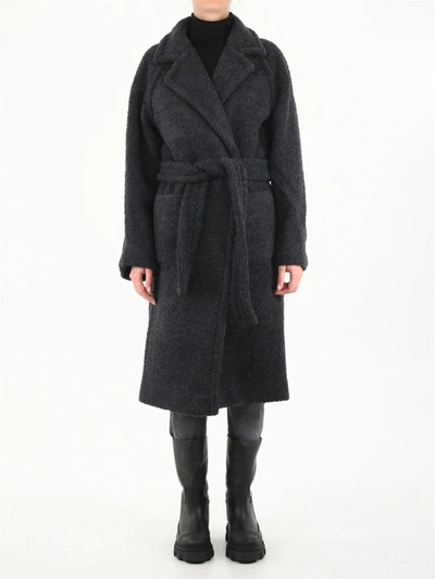 Shop Ganni Bouclè Long Wrap Coat In Black