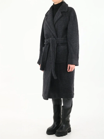 Shop Ganni Bouclè Long Wrap Coat In Black