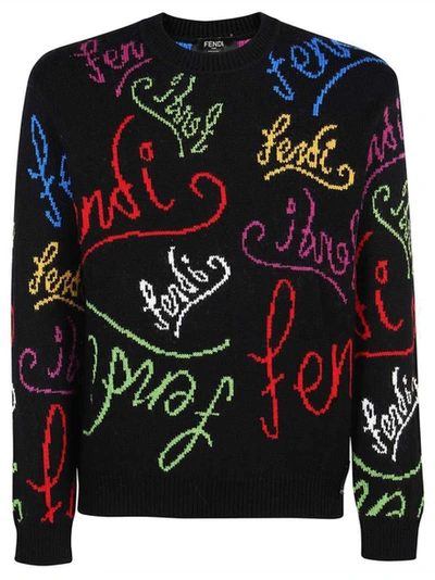 Shop Fendi X Noel Fielding Wool Logo Sweater Black