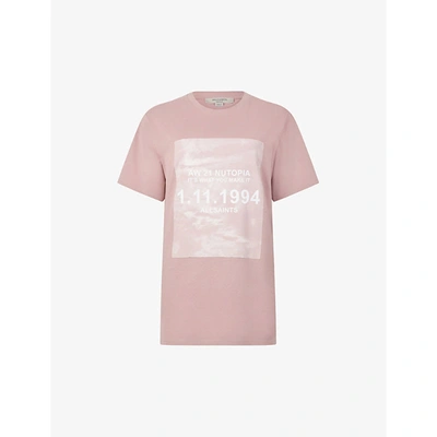 Shop Allsaints Womens Dusty Pink Skye Boyfriend Graphic-print Cotton T-shirt Xs