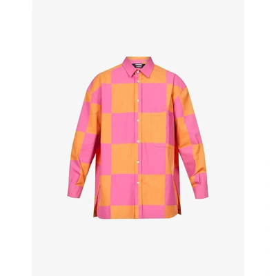 Shop Jacquemus Mens Pink Orange Chemise Toutou Checked Stretch-cotton Shirt 38