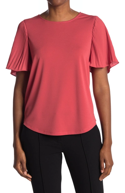 Shop Adrianna Papell Pleated Woven Short Sleeve Top In Mineral Red