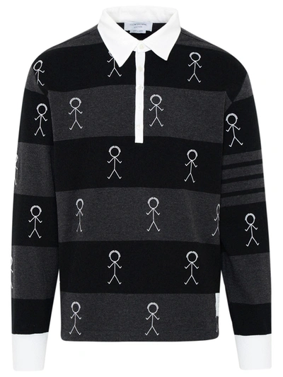 Shop Thom Browne Two-tone Cotton Polo Shirt In Black