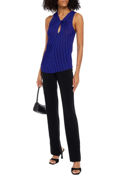 Shop Roberto Cavalli Twist-front Ribbed-knit Top In Indigo