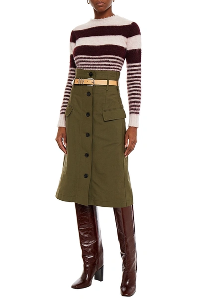 Victoria Beckham Brushed Striped Wool Sweater In Burgundy