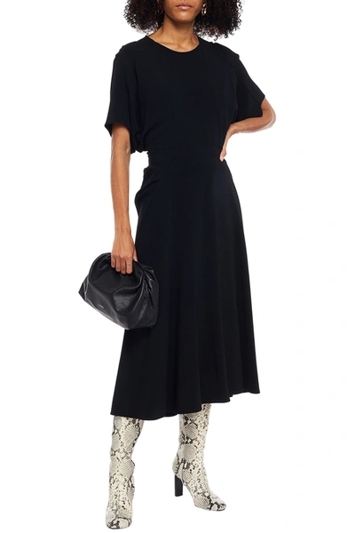 Shop Victoria Beckham Pleated Stretch-crepe Midi Dress In Black