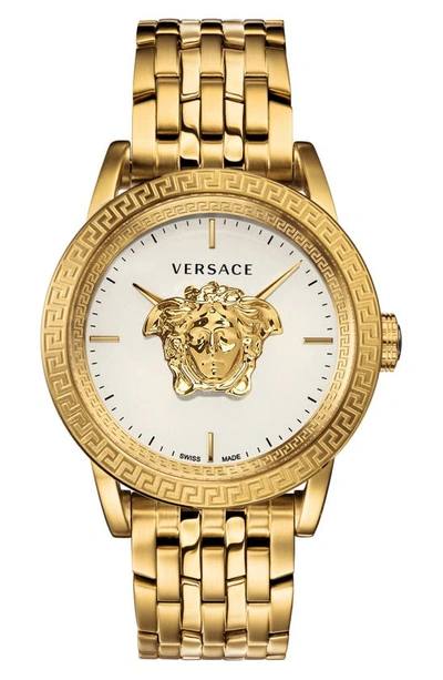 Shop Versace Palazzo Empire Bracelet Watch, 43mm In Gold/ White/ Gold