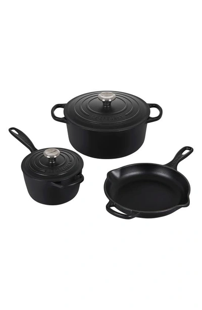 Shop Le Creuset 5-piece Signature Enameled Cast Iron Cookware Set In Licorice