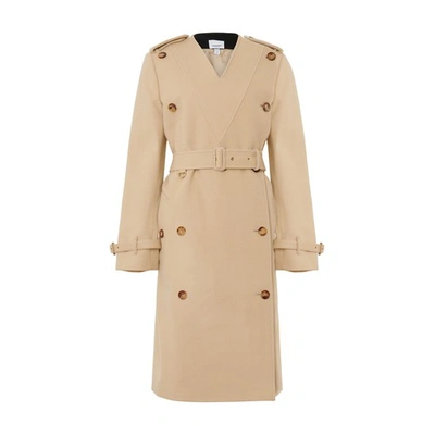 Shop Burberry Contrast Facing Wool Cashmere V-neck Trench Coat In Camel