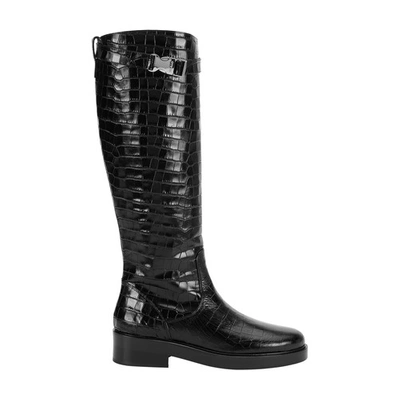 Shop Staud Claud Boots In Black Faux Croc