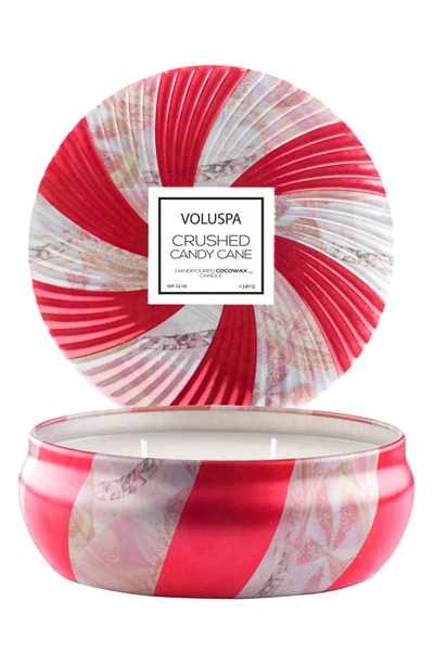 Voluspa Crushed Candy Cane 3-wick Decorative Tin Candle In Crushed Candy Cane
