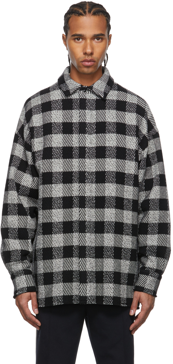 Palm Angels Man Shirt With Curved Logo And Black And Grey Checkered ...