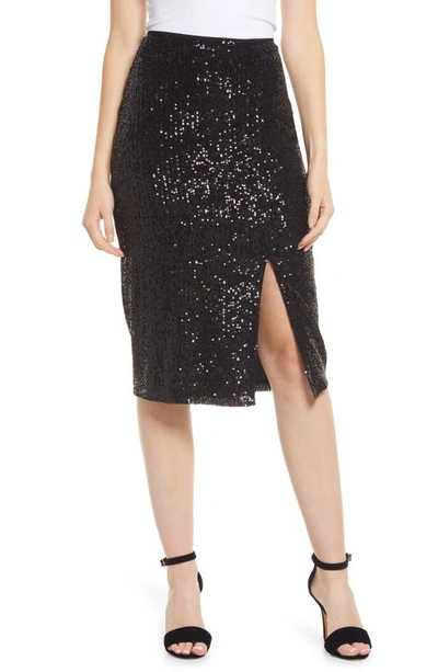 Shop Halogenr Sequin Side Slit Skirt In Black