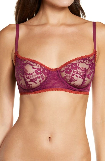 Shop Natori Imperial Unlined Balconette Underwire Bra In Port / Cinnabar