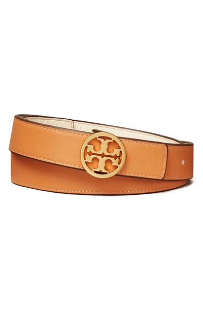 Shop Tory Burch Reversible Leather Belt In Ivory/ Natural Vachetta/ Gold