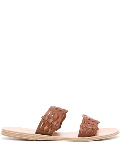 Shop Ancient Greek Sandals Melia Woven Leather Sandals In Brown