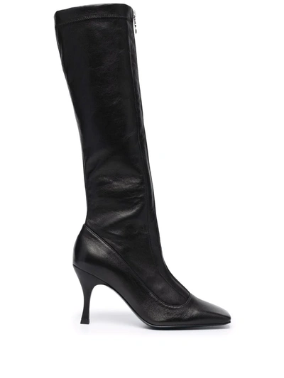Shop Patrizia Pepe Square-toe Leather Boots In Black