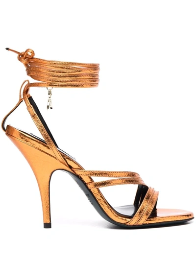 Shop Patrizia Pepe Snakeskin-effect Sandals In Orange