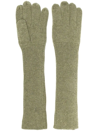 Shop Aspesi Ribbed-knit Cashmere Gloves In Green