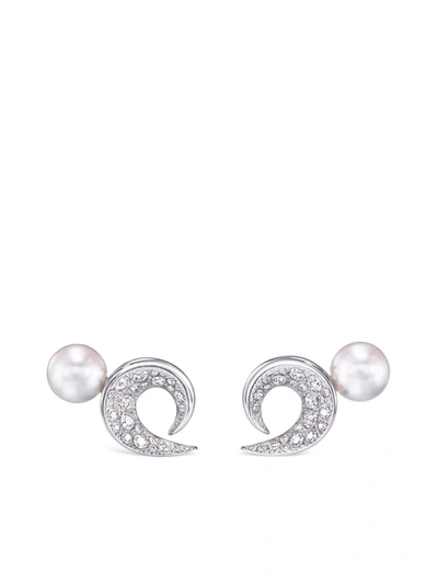 Shop Tasaki 18kt White Gold  Atelier Cove Diamond And Pearl Earrings In Silver