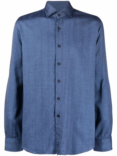 Shop Xacus Plain Denim Shirt In Blue